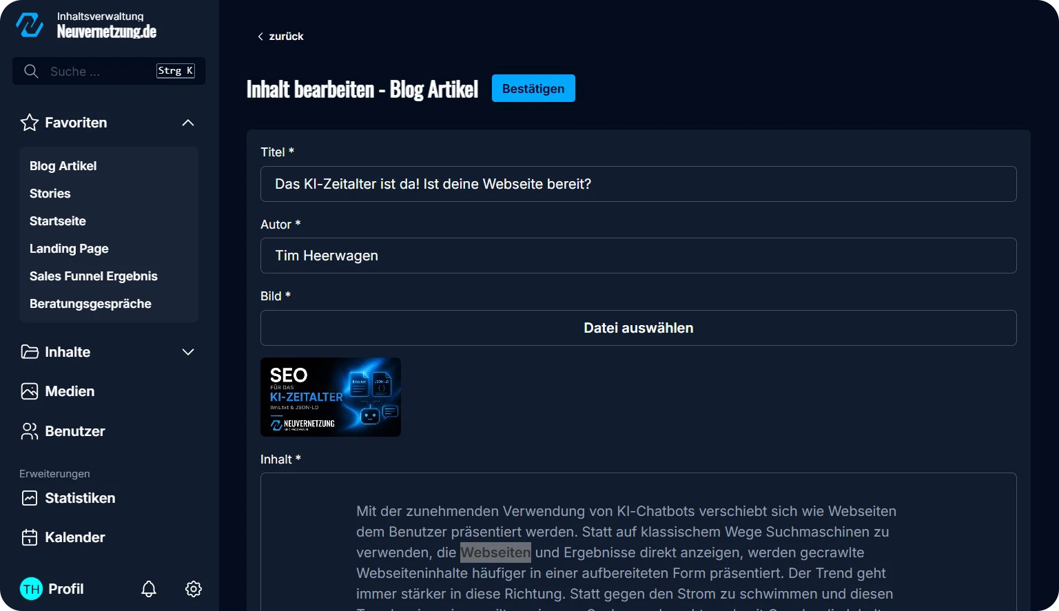 Halte den Content deiner Webseite immer aktuell. Mit der Inhaltsverwaltung stellst du Texte, Bilder oder Videos im Handumdrehen online.
