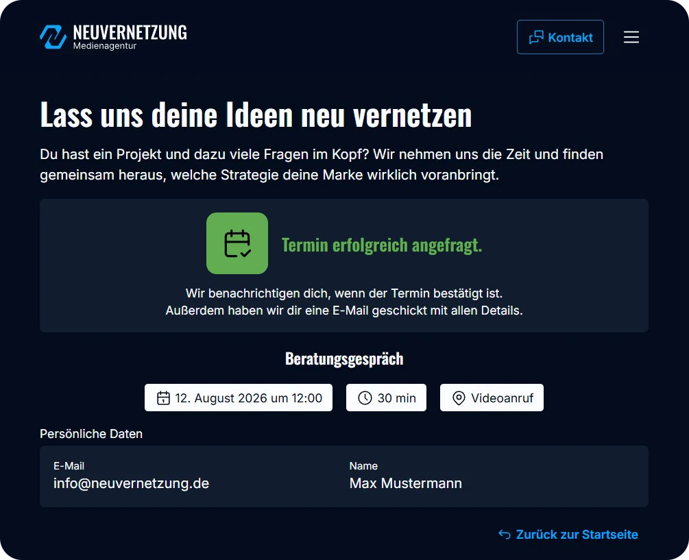 Ein Termin, der erfolgreich von einer Webseite aus angefragt wurde